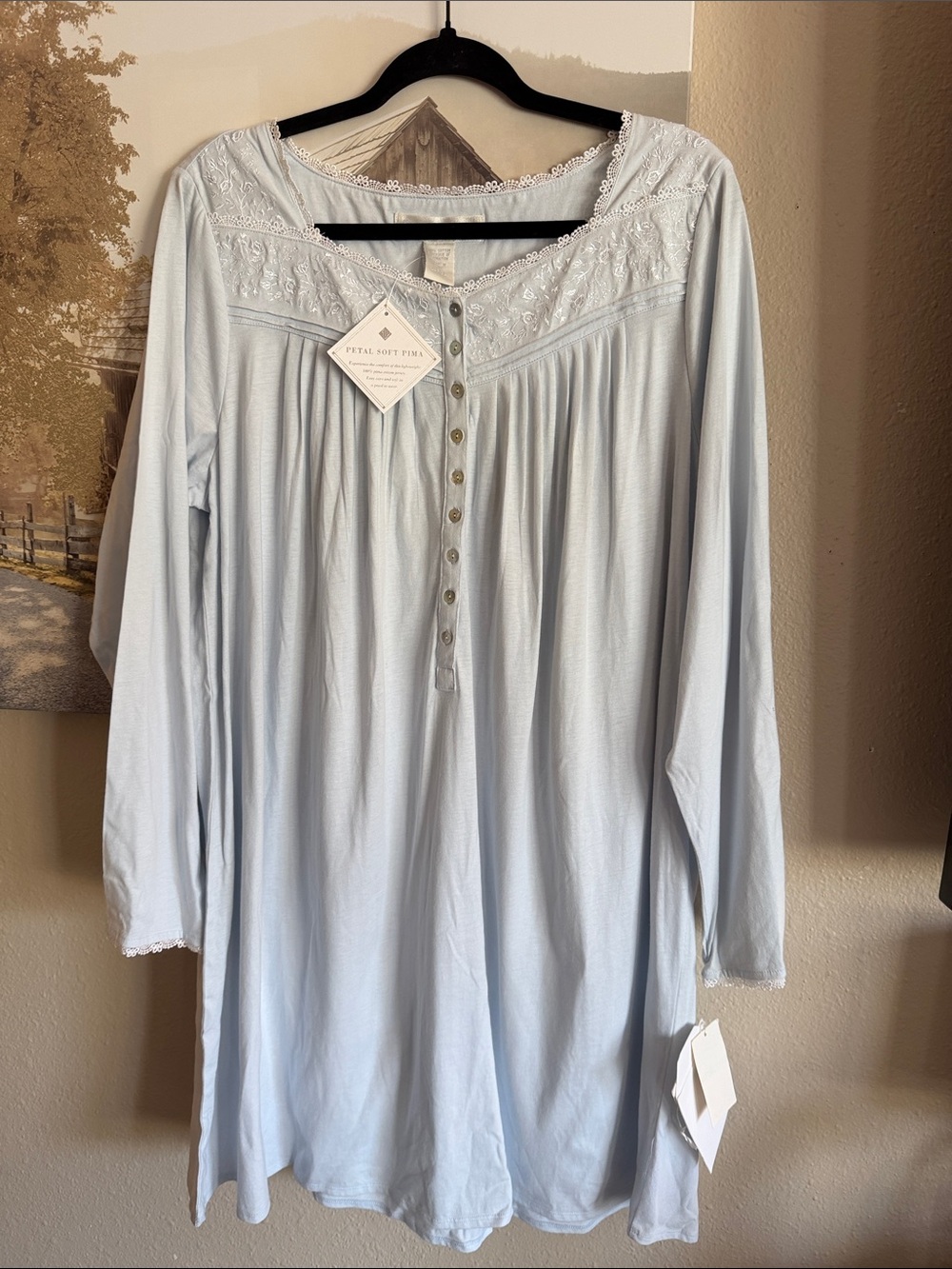 Eileen West Embroidered Peri Blue Flannel Sweetheart Gown